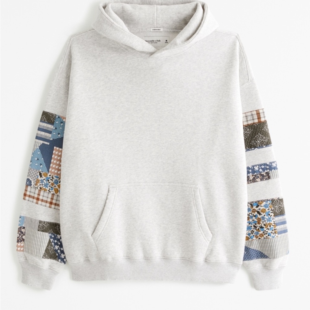 Gray Patchwork Hoodie Sweater